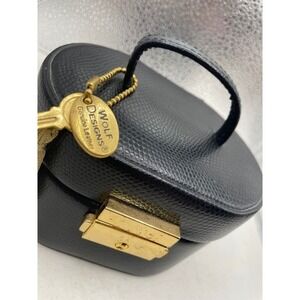 WOLF DESIGNS‎ Black Genuine Leather Jewelry Travel Box Case Key Lock
